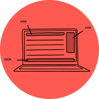 Illustration of a laptop with highlighted regions on a website