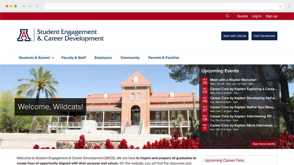 Screenshot of the University of Arizona's uConnect implementation in a browser window