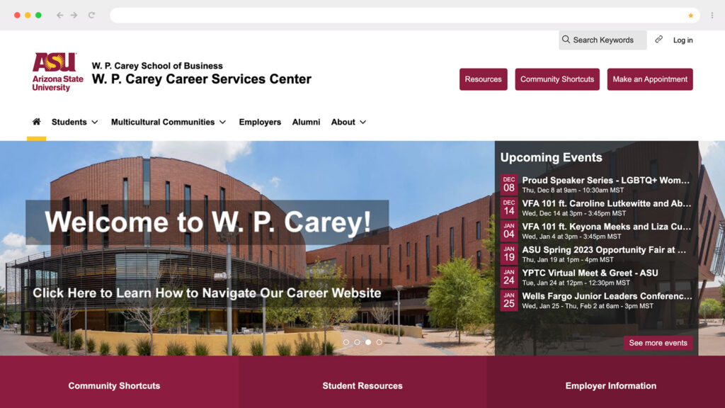 Screenshot of Arizona State University's uConnect implementation in a browser window
