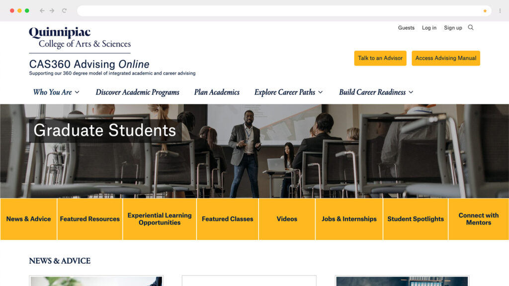 Screenshot of Quinnipiac University's uConnect implementation in a browser window
